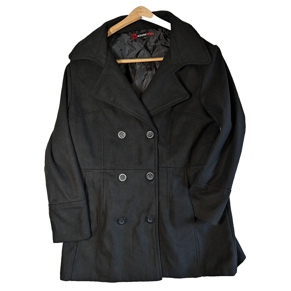 Peacoat Alpine Swiss Sz M Mid Length Wool Blend Double Breast Corpcore Black